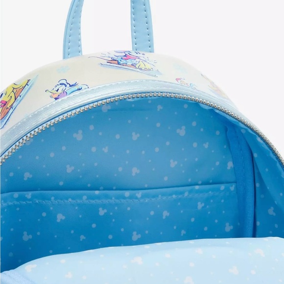 Loungefly Disney Mickey Mouse and Friends Snow Scenes Backpack w/ ears headband - Picture 4 of 5